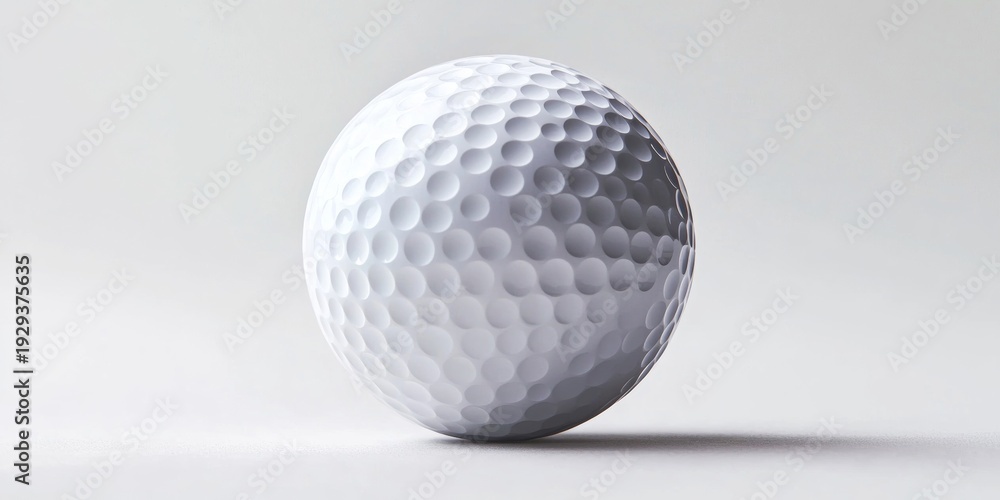 Fototapeta premium A single golf ball with dimples against a white backdrop. High-resolution photograph.