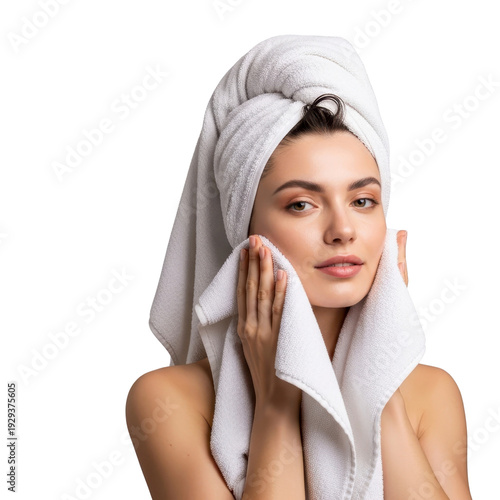 Woman with towel drying face