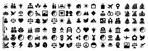 Grid of black wellness and home icons.