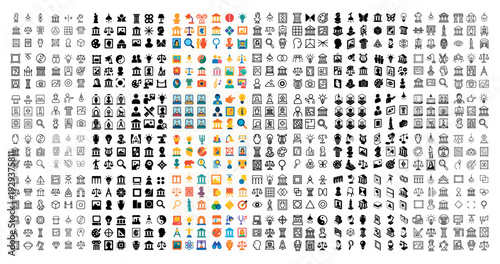 Mixed color and monochrome museum icons mosaic