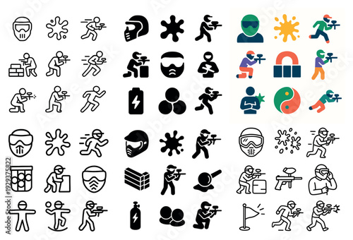 Paintball gameplay and equipment icons.