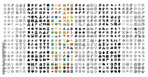 Assorted paintball and gear icons array.