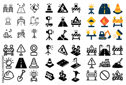 This image shows roadwork and construction icons