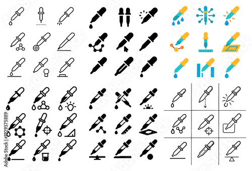 Various pipette and dropper icons in multiple styles.