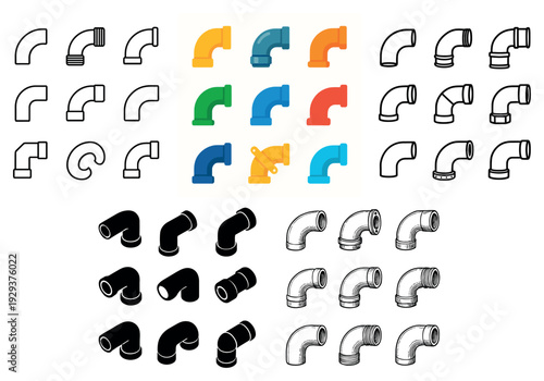 Colorful and monochrome elbow pipe icons displayed.