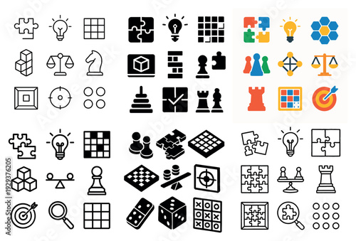 Puzzle and strategy game icons in grid