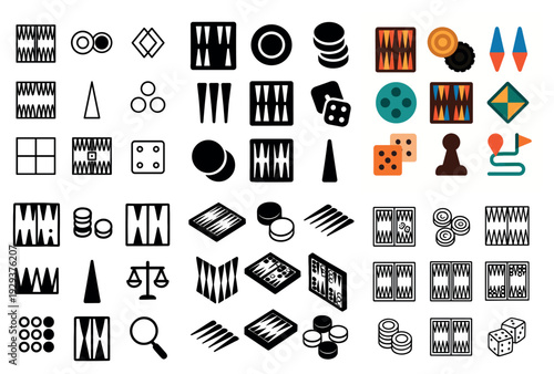 Game pieces and board icons displayed in rows