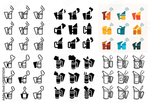 Beekeeping smoker icon variations in multiple styles
