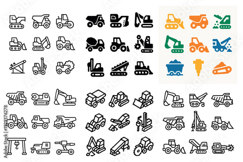 Construction vehicle and site tool icons