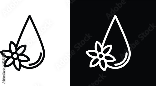 Essentials oil drop icon pack in black and white colors