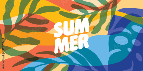 Summer abstract background with tropical elements. Colorful and bright design for party and holidays events.