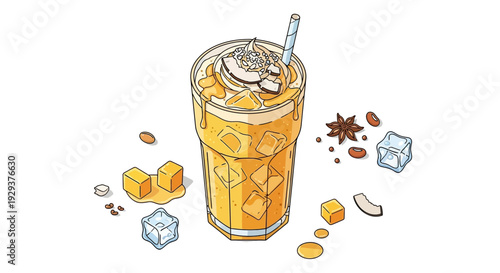 mango coconut milk smoothie whipped cream  coconut and mango cubes