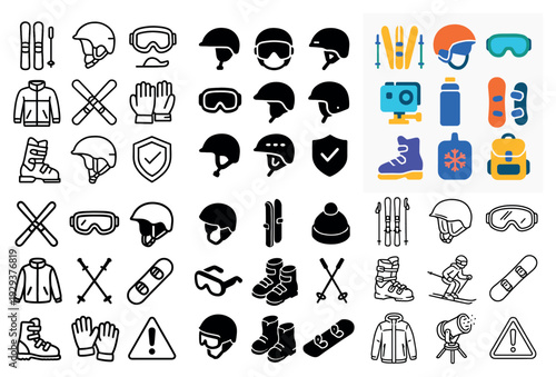 Ski helmets goggles boots and apparel icons