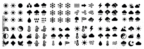 Weather and climate icons in solid style