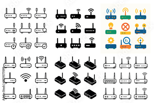 Wireless router icons shown in various styles