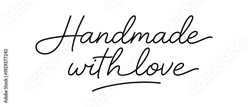 Clean modern monoline hand lettering of the phrase: Handmade with love . Smooth single line strokes rounded ends subtle right slant and kerning high readability vector like crisp edges