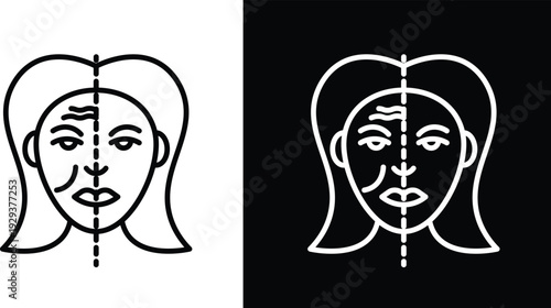 Facelifting procedure icon pack in black and white colors