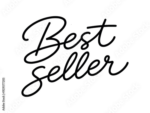 Clean modern monoline hand lettering of the phrase: Best seller . Smooth single line strokes rounded ends subtle right slant and kerning high readability vector like crisp edges black ink