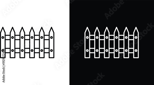 Fence icon pack in black and white colors