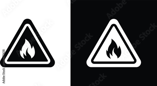 Fire warning sign pack in black and white colors