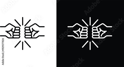 Fist bump icon pack in black and white colors