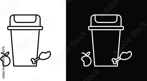 Food waste icon pack in black and white colors