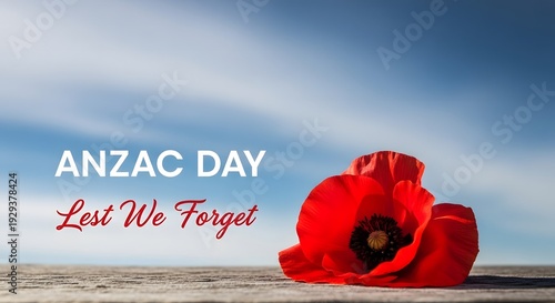 ANZAC Day 25 April Lest We Forget with Red Poppy – Remembrance and Military Tribute Banner