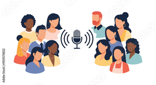Diverse Audience and Podcast Microphone: Community Engagement, Public Speaking, and Audio Communication