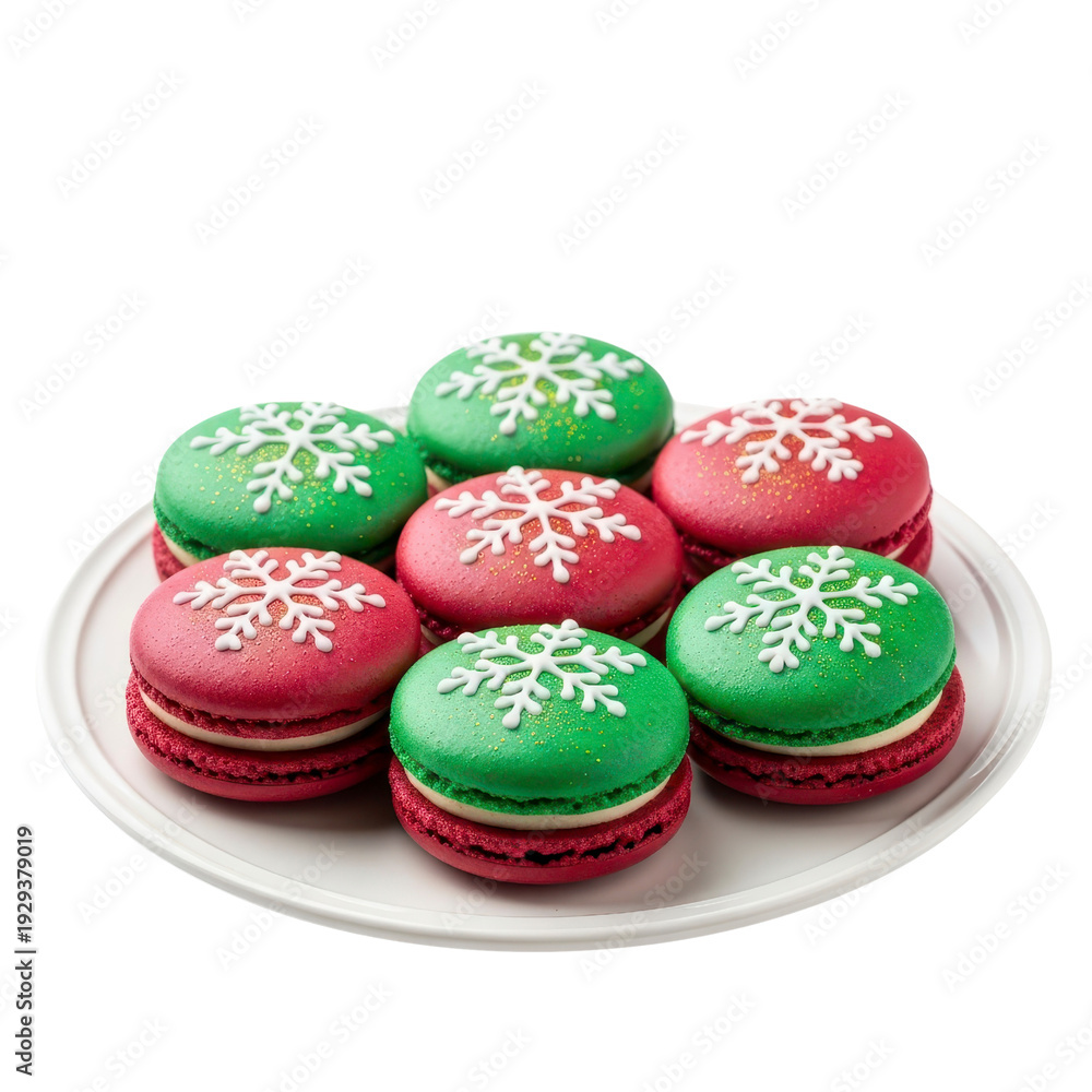Fototapeta premium Christmas macarons with snowflakes and glitter