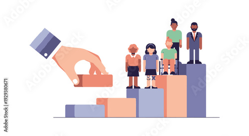 Building Steps for Diverse Talent: Hand Supporting Inclusive Workplace Growth & Equal Opportunity