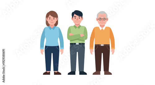Multi-Generational Group Flat Vector Illustration of People: Family, Community, and Demographic Diversity