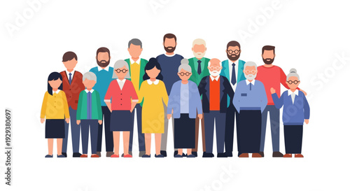 Diverse Multi-Generational Group of People Standing Together - Community, Society, and Family Concept Illustration