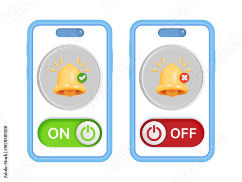 Cute 3D Render Smartphone Notification Slider with Green Check Mark and Red Cross On Off Toggle Screen UI Vector Illustration