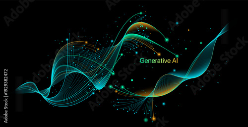 Illustration of abstract stream. Artificial intelligence. Big data, technology, AI, data transfer, data flow, large language model, generative AI