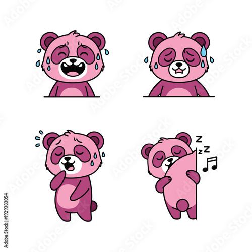 Cute cartoon panda bear sleeping and sweating with copy space