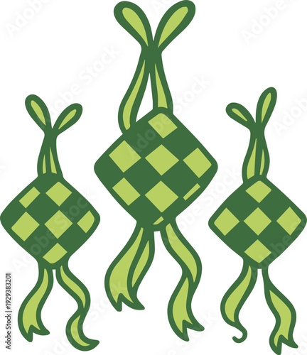 Traditional Indonesian Ketupat Rice Dumpling Woven Palm Leaf Icon for Eid Ramadan Celebration Illustration