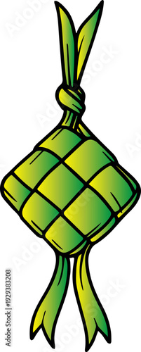 Traditional Indonesian Ketupat Rice Dumpling Woven Palm Leaf Icon for Eid Ramadan Celebration Illustration