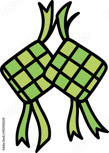 Traditional Indonesian Ketupat Rice Dumpling Woven Palm Leaf Icon for Eid Ramadan Celebration Illustration