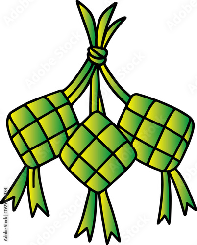 Traditional Indonesian Ketupat Rice Dumpling Woven Palm Leaf Icon for Eid Ramadan Celebration Illustration