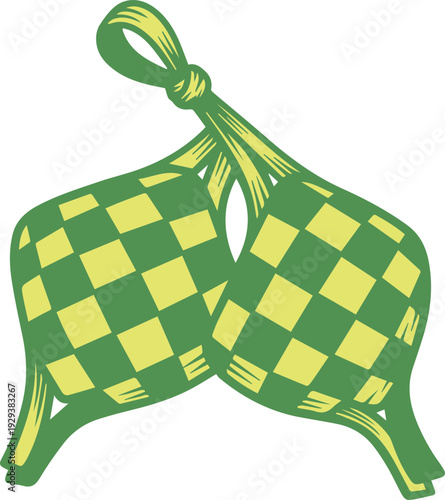 Traditional Indonesian Ketupat Rice Dumpling Woven Palm Leaf Icon for Eid Ramadan Celebration Illustration