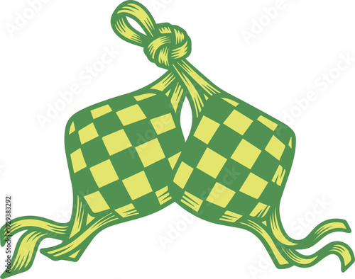 Traditional Indonesian Ketupat Rice Dumpling Woven Palm Leaf Icon for Eid Ramadan Celebration Illustration