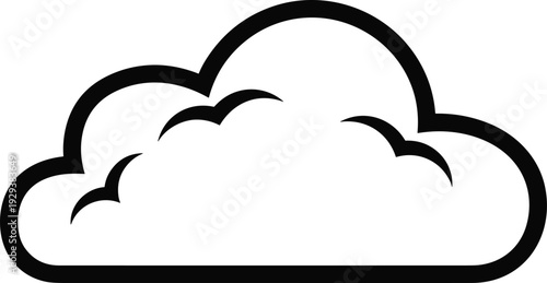 Black cloud icon outline isolated on white background, simple weather symbol vector illustration for app interface, forecast design, minimal flat logo