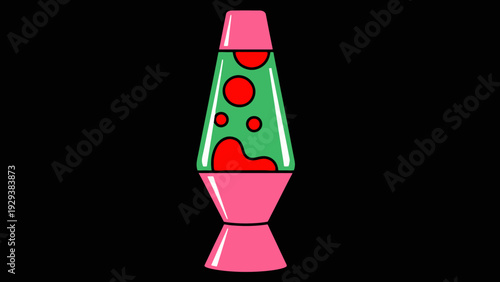 Retro Lava Lamp with Red Blobs on Green Background, Groovy 70s Vibe