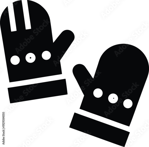winter gloves mitten pair silhouette vector illustration on transparent background