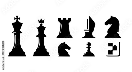 Flat Style Chess Icon Set with King Queen Rook Bishop Knight Pawn Vector Illustration EPS10