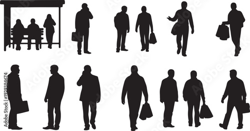 clean stylish elegant modern detailed professional high quality Silhouette of People Waiting at a Bus Stop Embodying Urban Life and Daily Commute in a Modern Cityscape