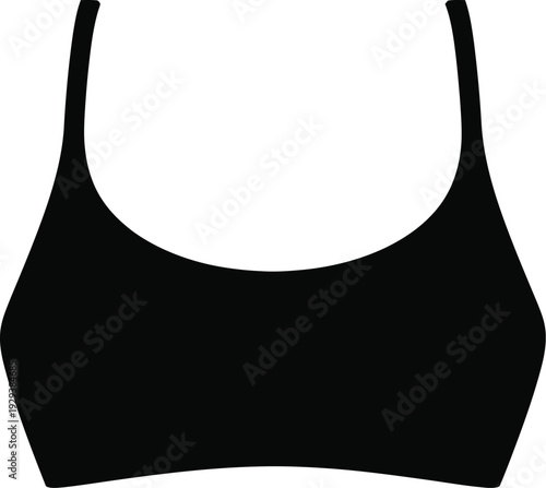 Black solid silhouette of a women's sports bra or athletic crop top for fitness and gym apparel design