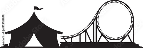 Black silhouette carnival tent and roller coaster