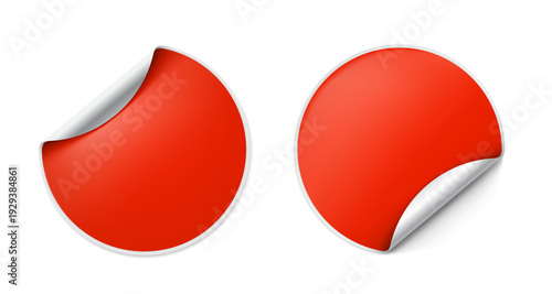 Set of realistic curled self-adhesive stickers with different angles. Vector illustration isolated on white background.  Ready for your design. EPS10.