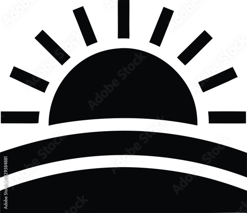 sunrise over horizon silhouette vector illustration on transparent background